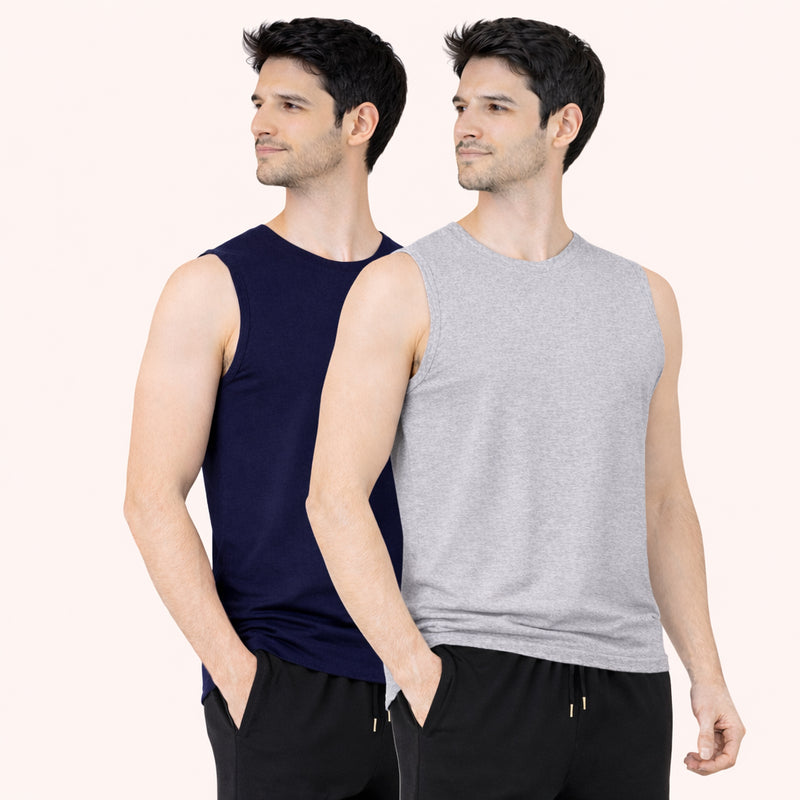 Faltu.co Pack of 2 Multicolour Men Cotton Gym Vest Breathable Sleeveless Sando