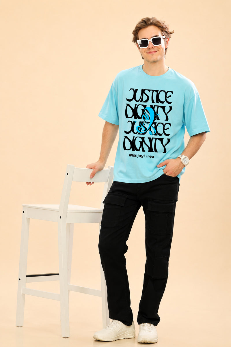 Faltu.co Justice Dignity Men’s Printed Oversized Baggy Fit Rich Soft Cotton Fabric T-shirt