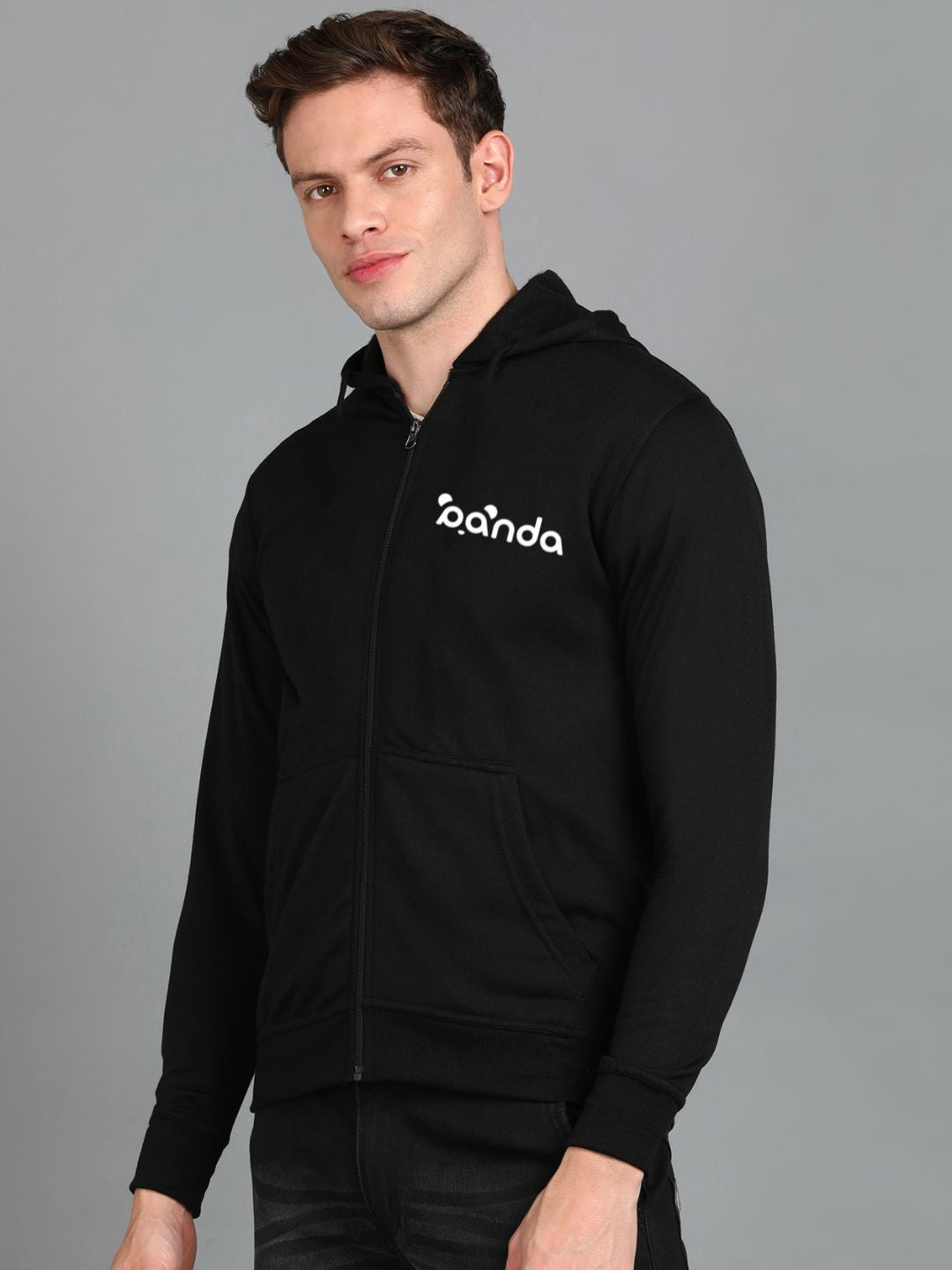 Panda Printed Men Winter Full Sleeve Zipper Hooded Hoodie with 2 Kangaroo Pockets