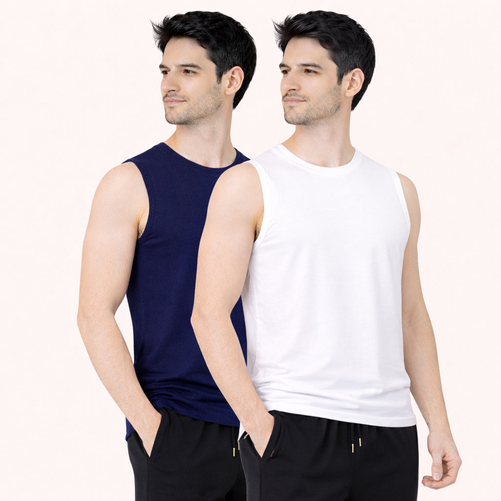 Faltu.co Pack of 2 Multicolour Men Cotton Gym Vest Breathable Sleeveless Sando