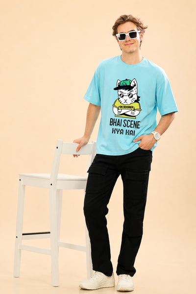 Faltu.co Bhai Scene Kya Hai Men’s Printed Oversized Baggy Fit Rich Soft Cotton Fabric T-shirt