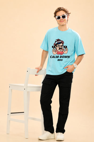 Faltu.co Calm Down Bro Men’s Printed Oversized Baggy Fit Rich Soft Cotton Fabric T-shirt