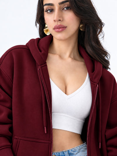 Women’s Plain Zipper Hooded Hoodie Stylish & Comfortable