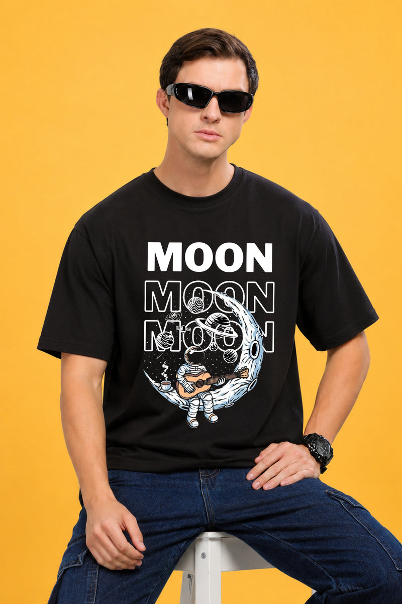 Faltu.co Moon 3 Men’s Printed Oversized Baggy Fit Rich Soft Cotton Fabric T-shirt