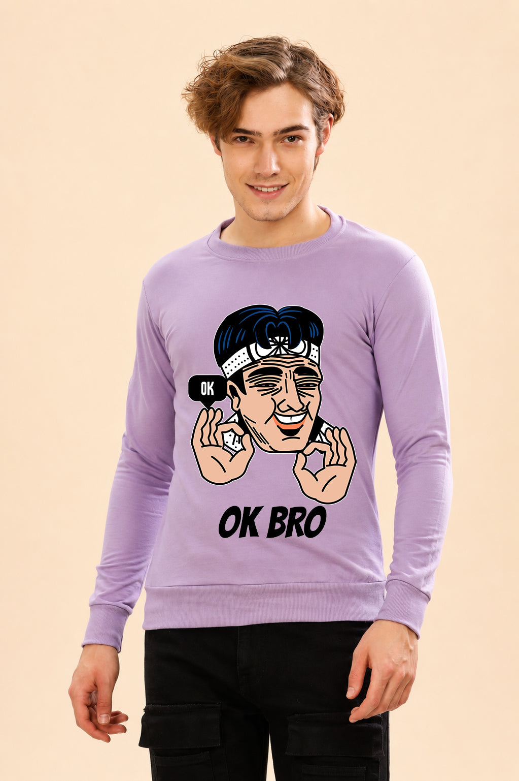 Faltu.co Ok Bro Printed Men’s Full Sleeve Premium Pure Cotton Sweatshirt