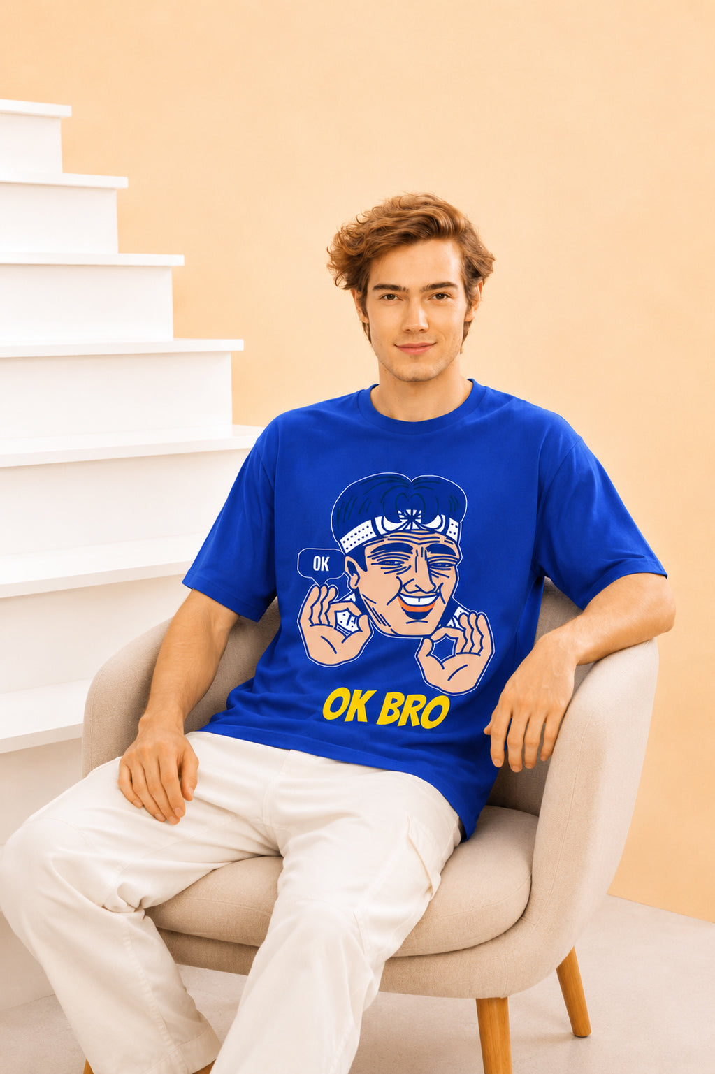 Faltu.co Ok Bro Men’s Printed Oversized Baggy Fit Rich Soft Cotton Fabric T-shirt