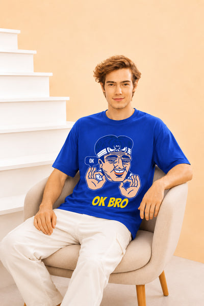 Faltu.co Ok Bro Men’s Printed Oversized Baggy Fit Rich Soft Cotton Fabric T-shirt