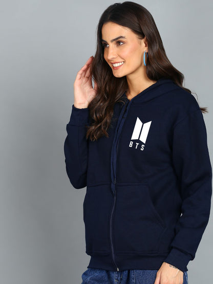Women's Cotton Full Zipper Sweatshirt Hoodies with Kangaroo Pocket Winter Wear Hooded Neck Sweatshirt