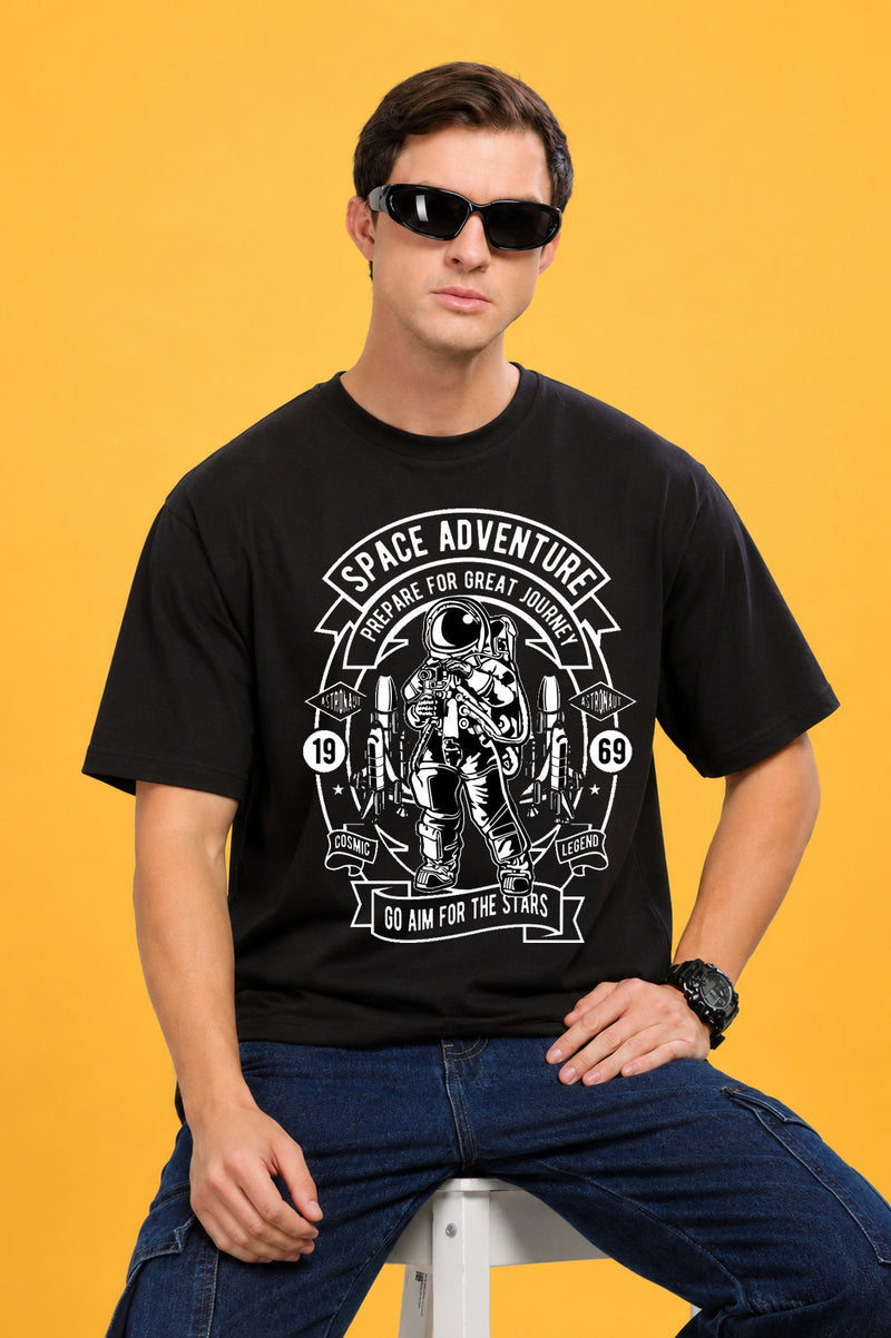 Faltu.co Space Adventure Men’s Printed Oversized Baggy Fit Rich Soft Cotton Fabric T-shirt