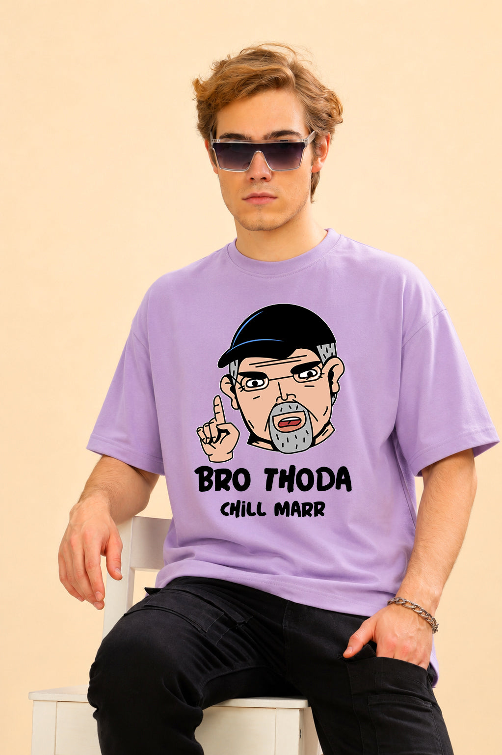 Faltu.co Bro Thoda Chill Kar Men’s Printed Oversized Baggy Fit Rich Soft Cotton Fabric T-shirt