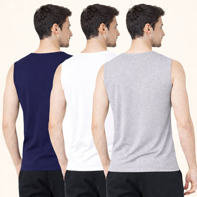 Faltu.co Pack of 3 Multicolour Men Cotton Gym Vest Breathable Sleeveless Sando