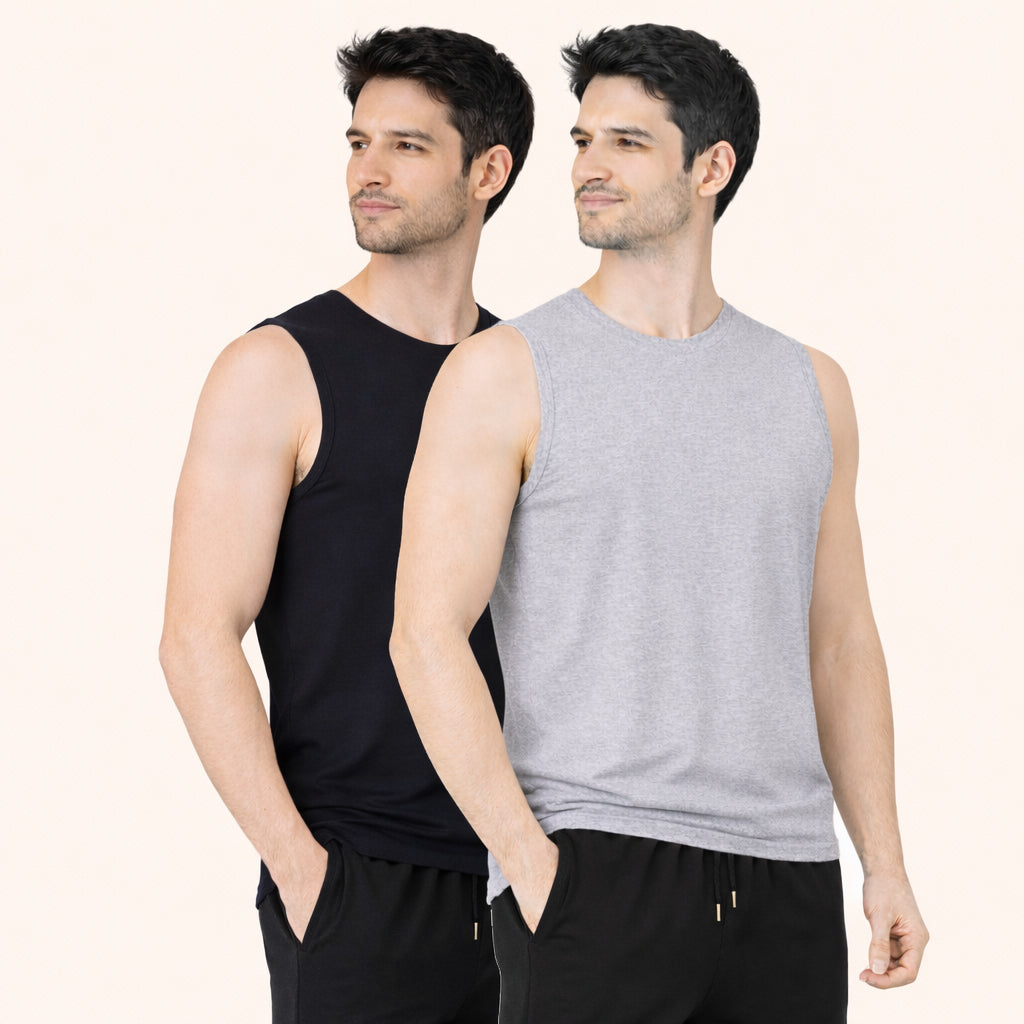 Faltu.co Pack of 2 Multicolour Men Cotton Gym Vest Breathable Sleeveless Sando