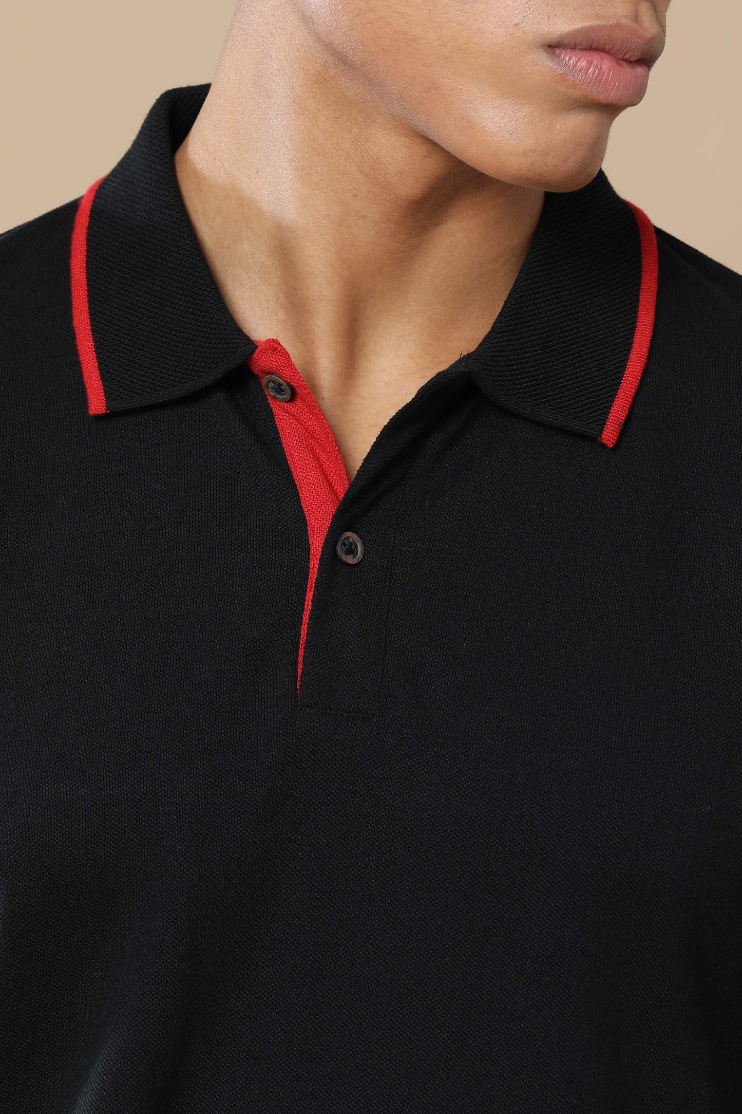 Men’s Sustainable Classic Black Polo T-Shirt with Red Tipping
