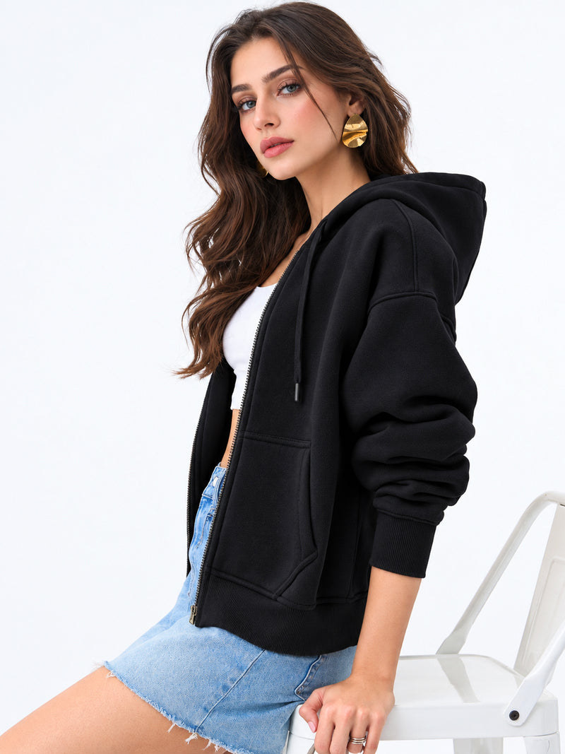 Women’s Plain Zipper Hooded Hoodie Stylish & Comfortable