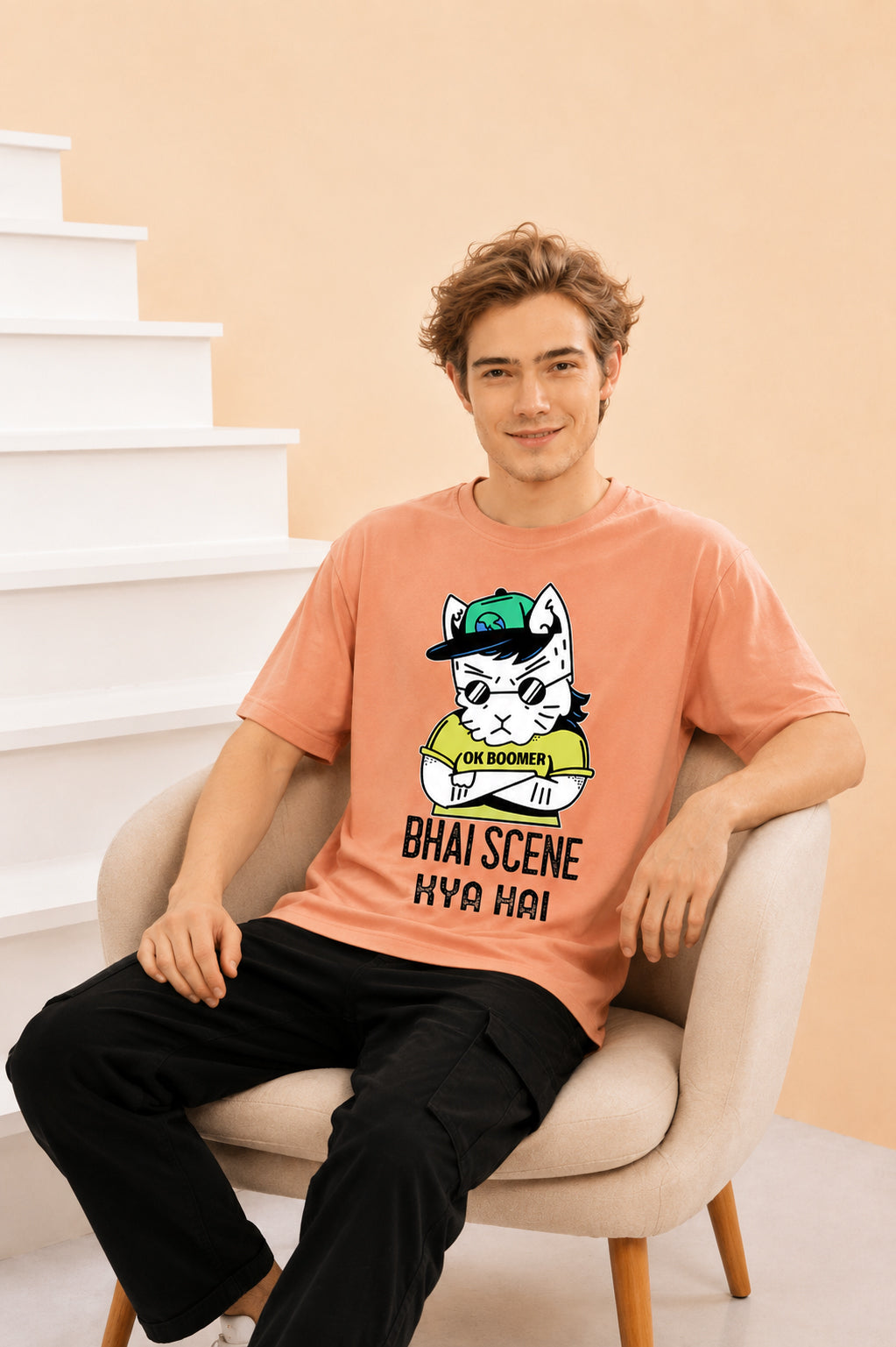 Faltu.co Bhai Scene Kya Hai Men’s Printed Oversized Baggy Fit Rich Soft Cotton Fabric T-shirt