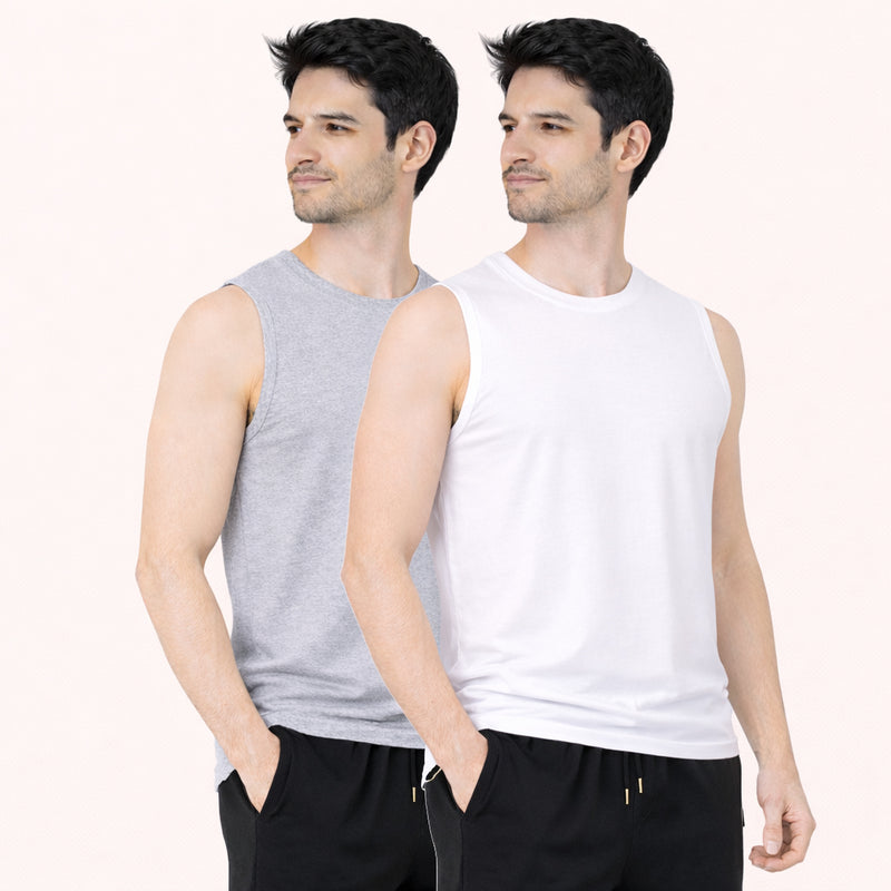Faltu.co Pack of 2 Multicolour Men Cotton Gym Vest Breathable Sleeveless Sando