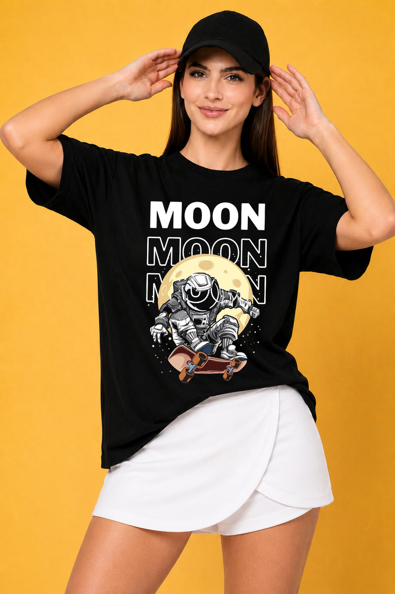 Moon Printed Oversized Baggy Loose Fit T-Shirt