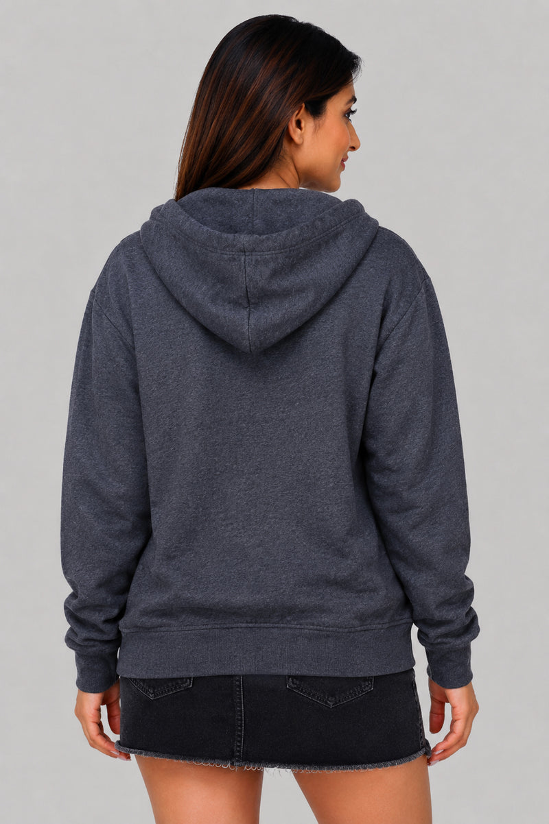 Women’s Charcoal Grey Zipper Hooded Hoodie Stylish & Premium Comfort