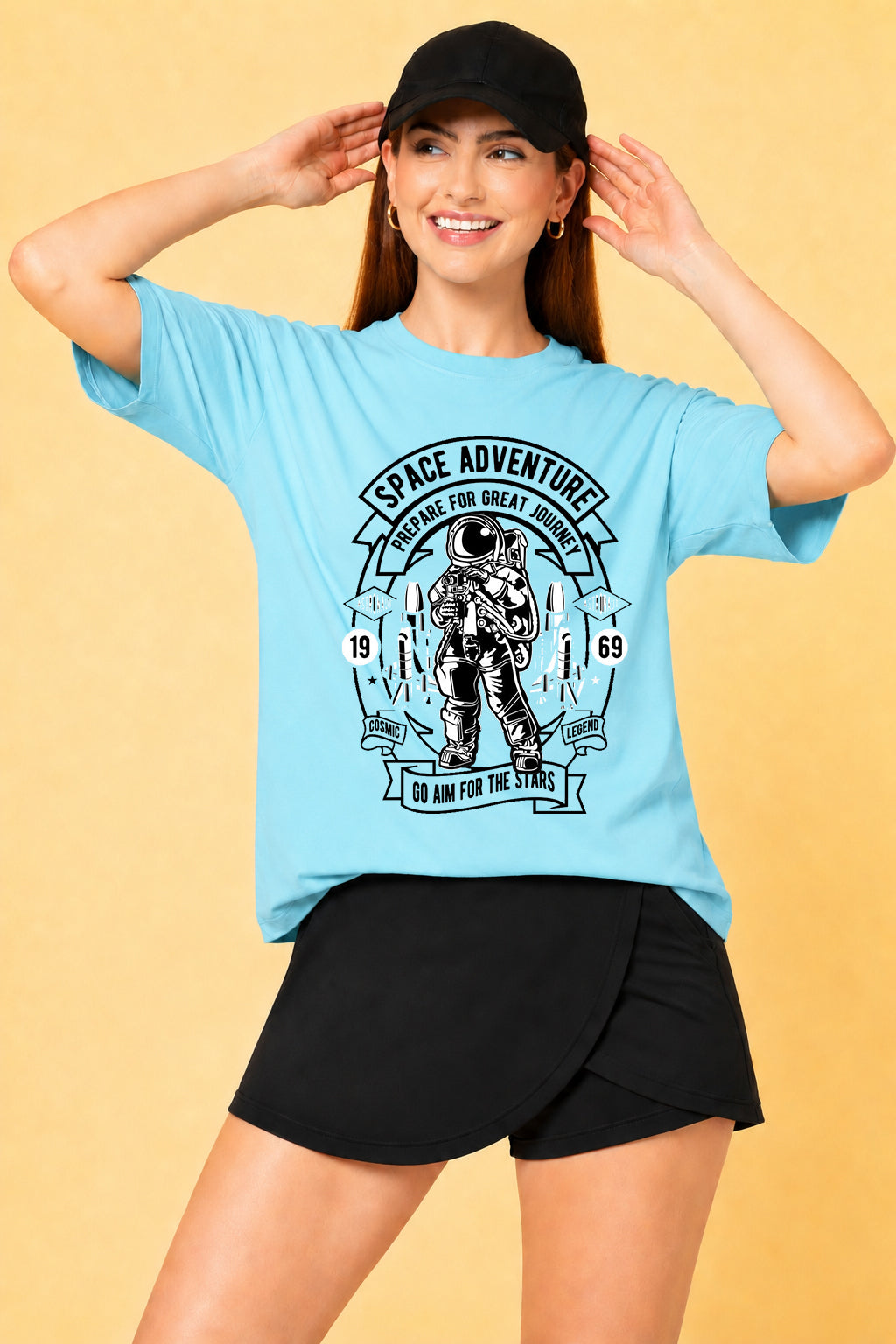Space Adventure Printed Oversized Baggy Loose Fit T-Shirt