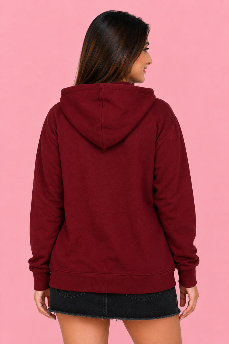 Women’s Maroon Zipper Hooded Hoodie Stylish & Premium Comfort