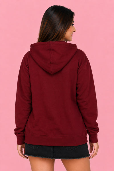 Women’s Maroon Zipper Hooded Hoodie Stylish & Premium Comfort