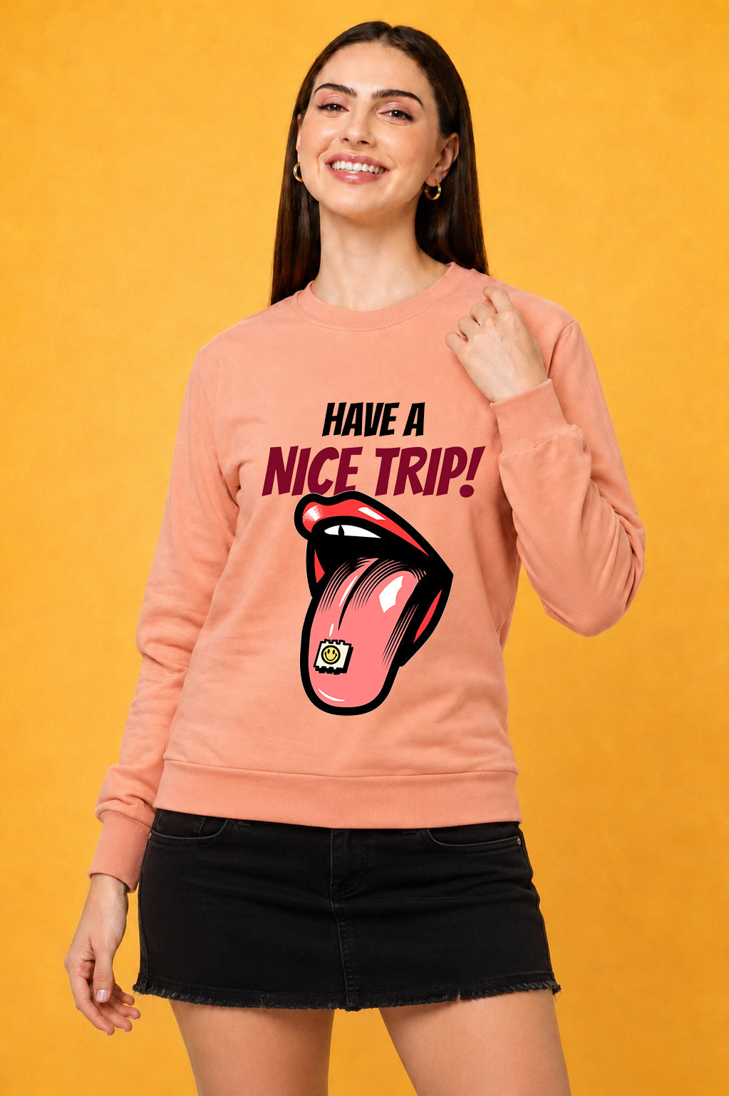 Have a Nice Trip Printed Women’s Cozy & Stylish Full Sleeve Pastel Colour Sweatshirt
