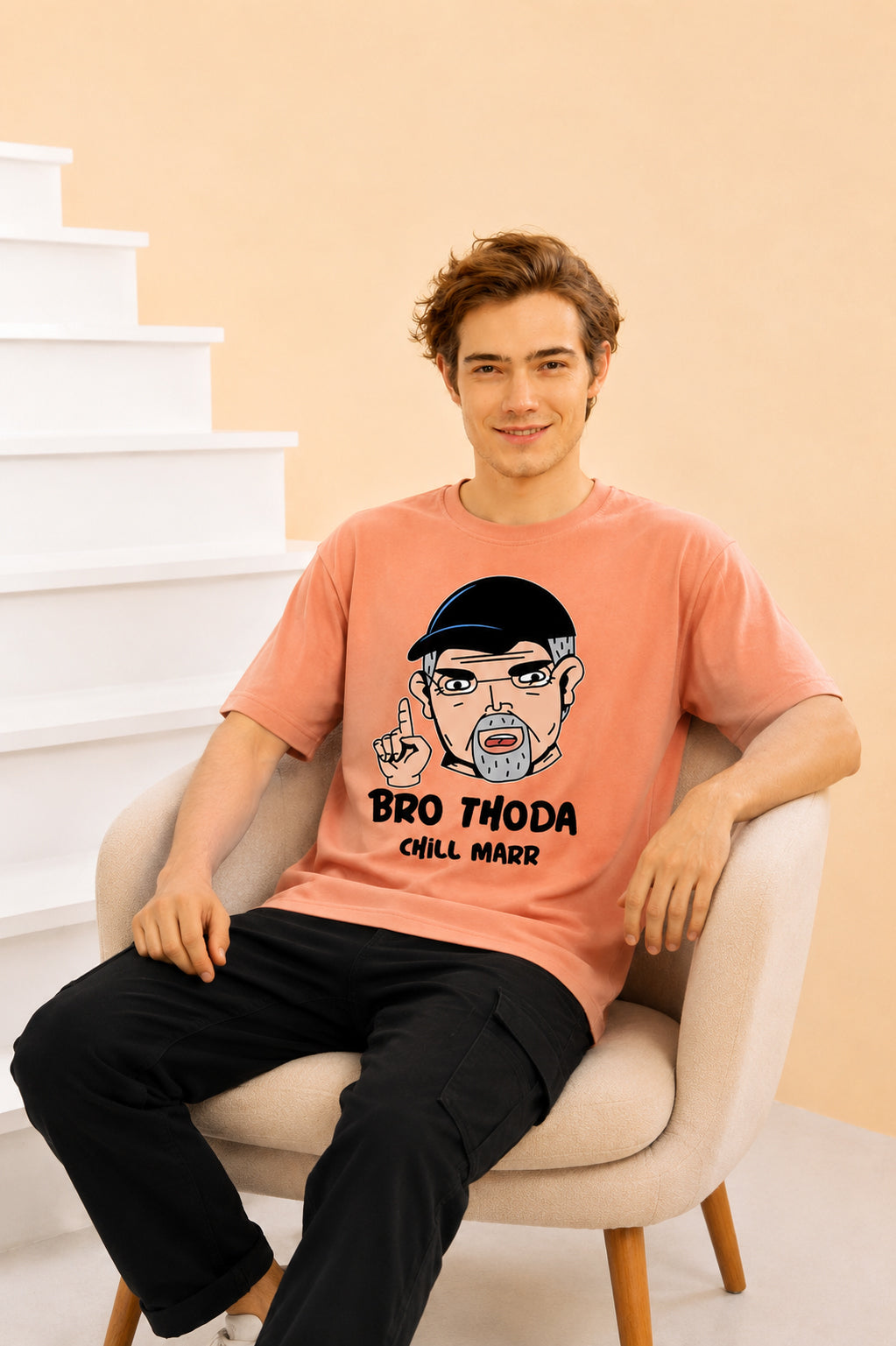 Faltu.co Bro Thoda Chill Kar Men’s Printed Oversized Baggy Fit Rich Soft Cotton Fabric T-shirt