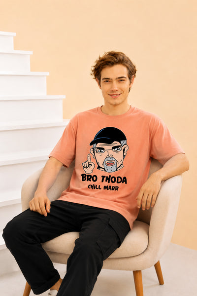 Faltu.co Bro Thoda Chill Kar Men’s Printed Oversized Baggy Fit Rich Soft Cotton Fabric T-shirt