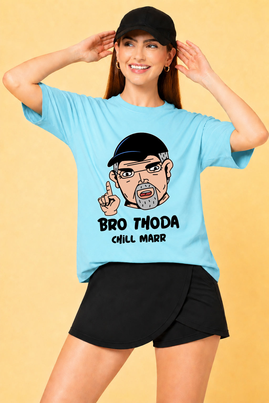 Bro Thoda Chill Kar Printed Oversized Baggy Loose Fit T-Shirt