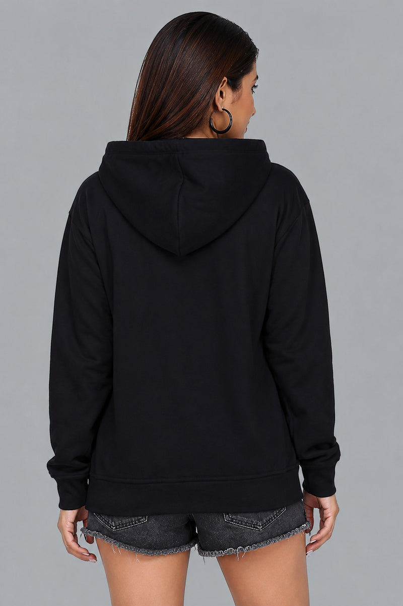 Women’s Black Zipper Hooded Hoodie Stylish & Premium Comfort