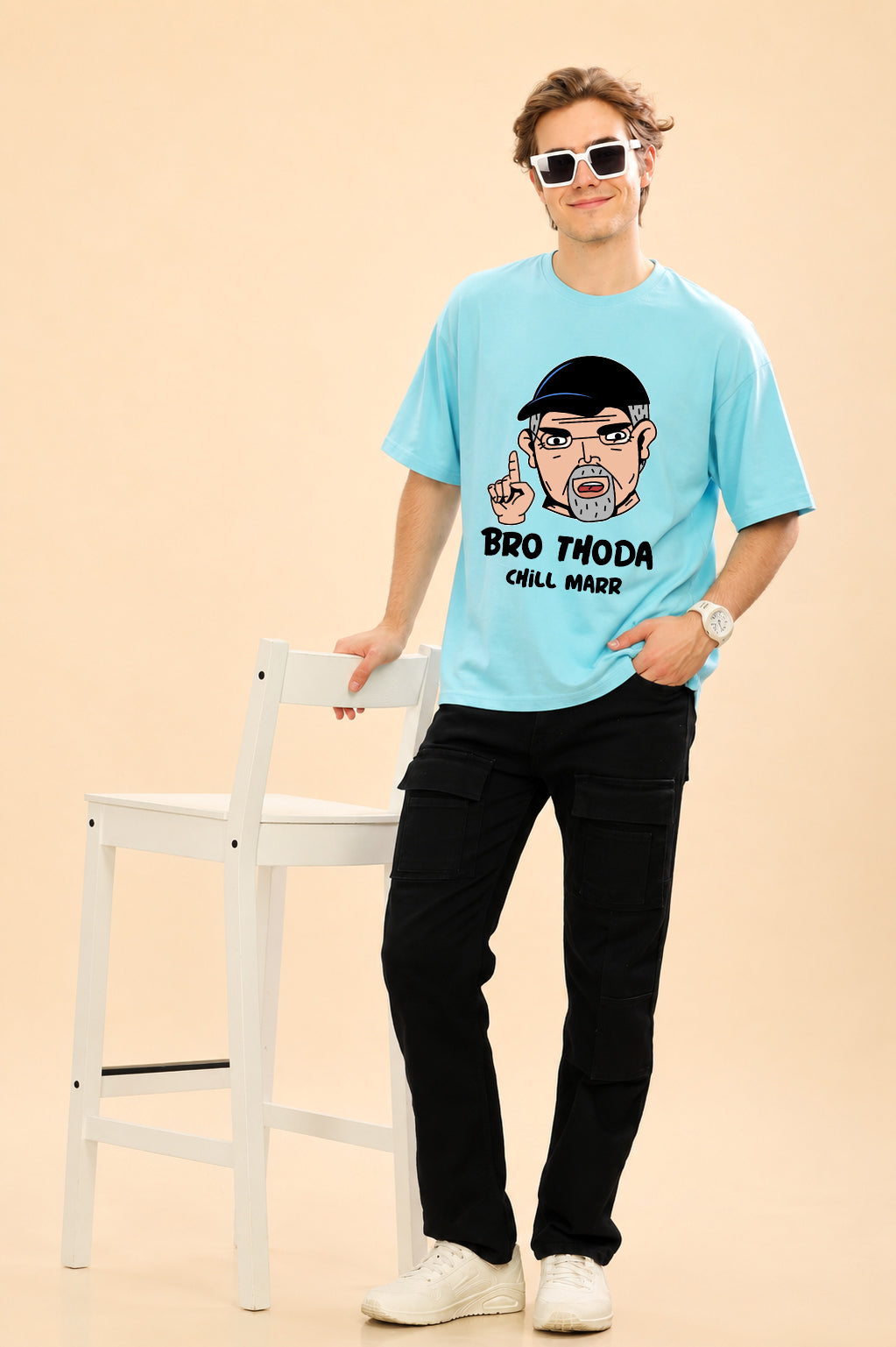 Faltu.co Bro Thoda Chill Kar Men’s Printed Oversized Baggy Fit Rich Soft Cotton Fabric T-shirt