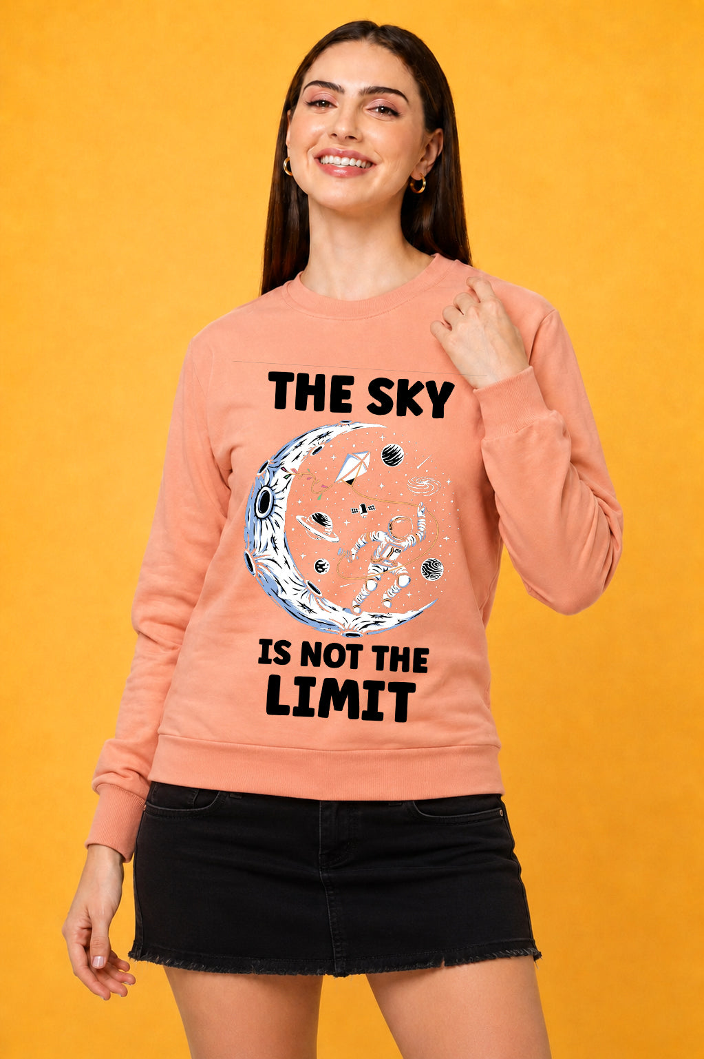 The Sky Is The Limit Printed Women’s Cozy & Stylish Full Sleeve Pastel Colour Sweatshirt