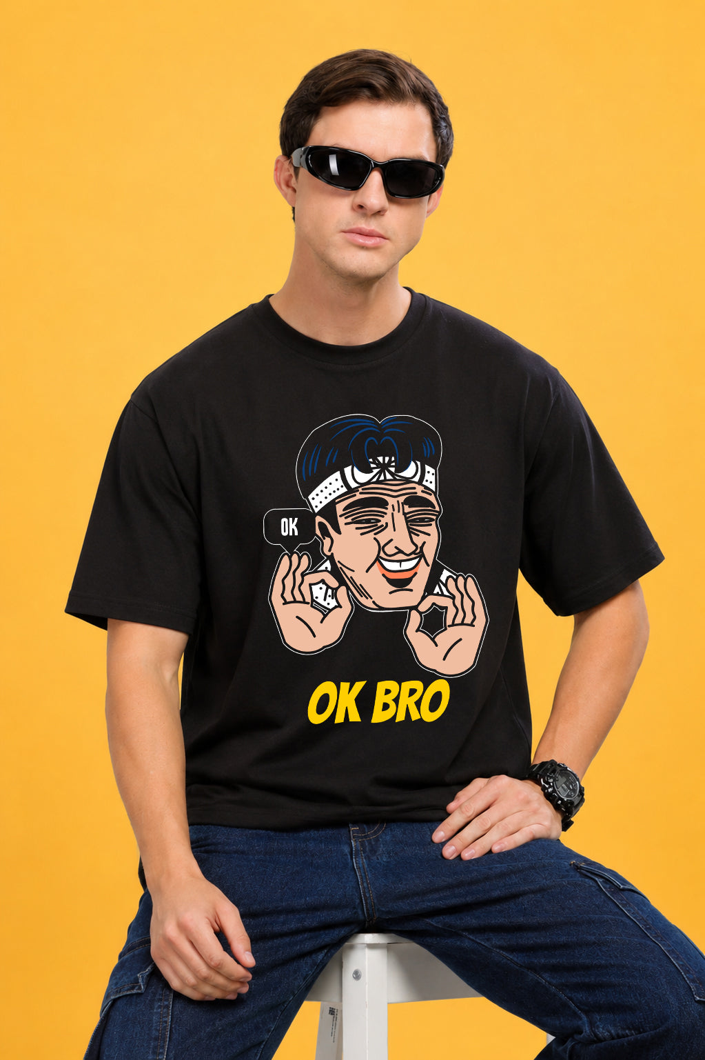 Faltu.co Ok Bro Men’s Printed Oversized Baggy Fit Rich Soft Cotton Fabric T-shirt
