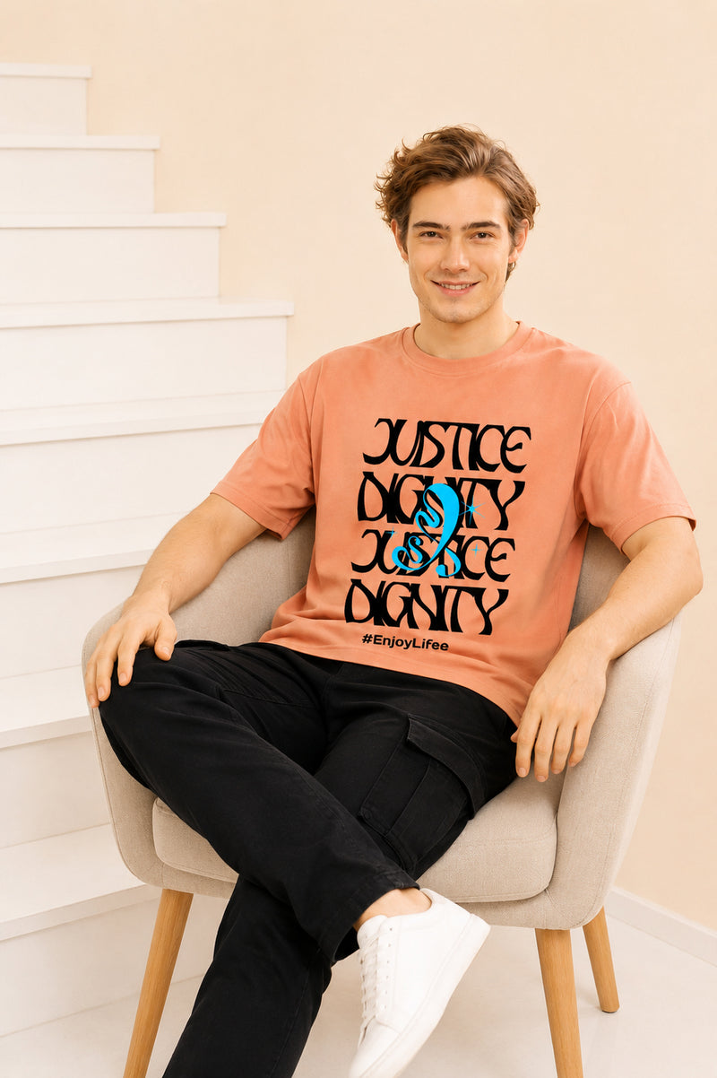 Faltu.co Justice Dignity Men’s Printed Oversized Baggy Fit Rich Soft Cotton Fabric T-shirt