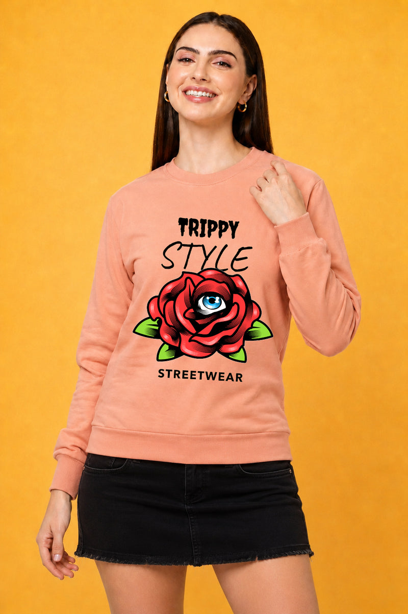 Trippy Style Streetwear Printed Women’s Cozy & Stylish Full Sleeve Pastel Colour Sweatshirt