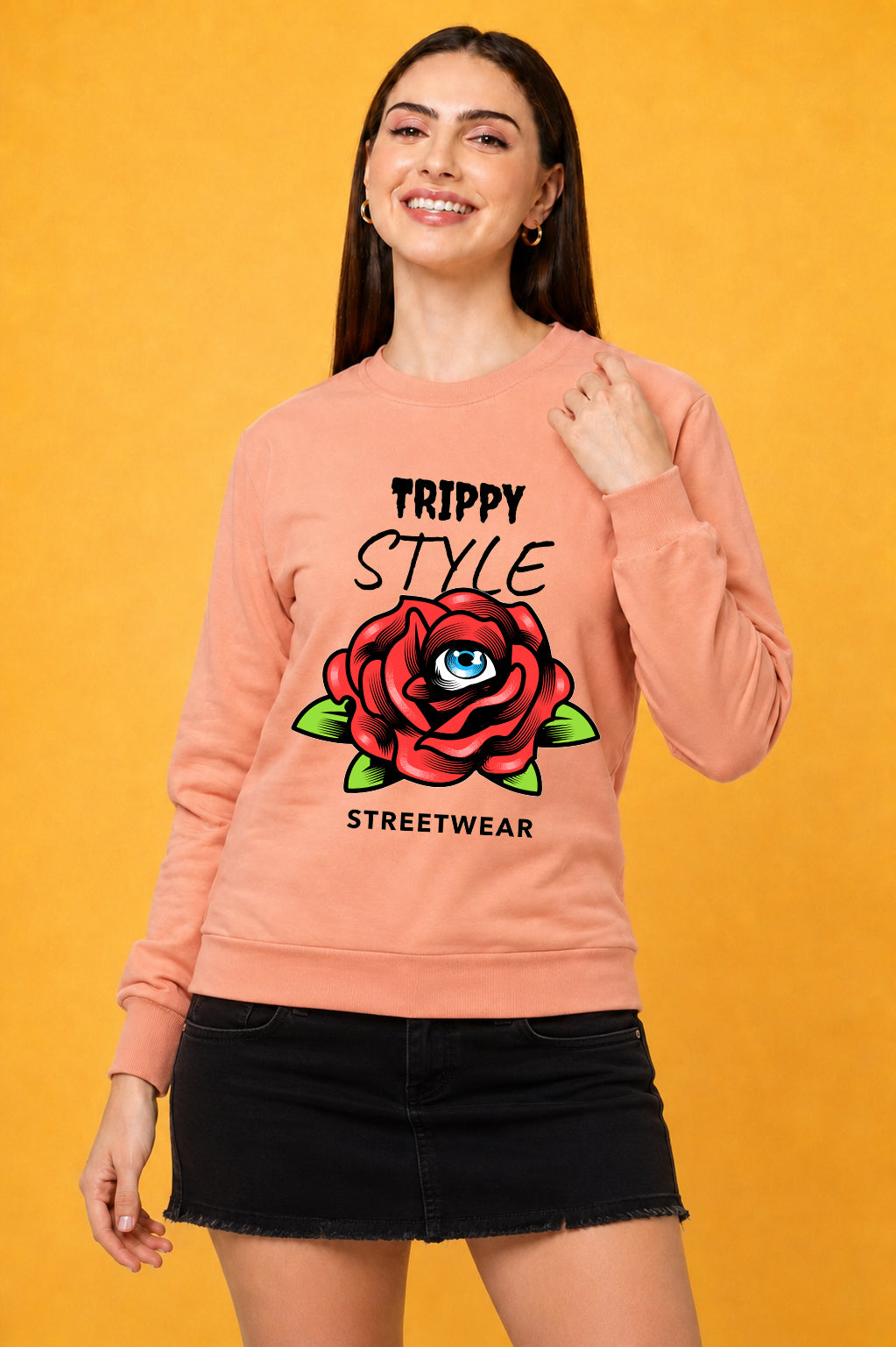 Trippy Style Streetwear Printed Women’s Cozy & Stylish Full Sleeve Pastel Colour Sweatshirt