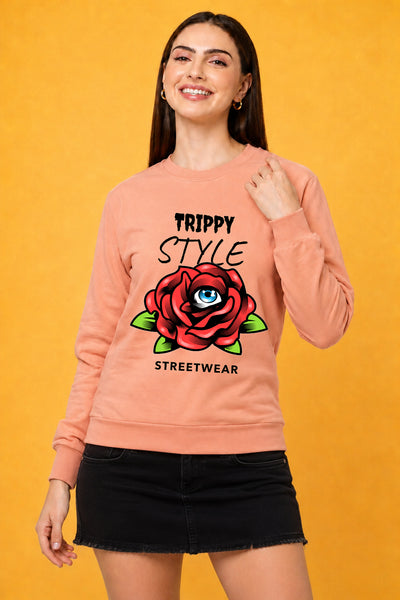 Trippy Style Streetwear Printed Women’s Cozy & Stylish Full Sleeve Pastel Colour Sweatshirt