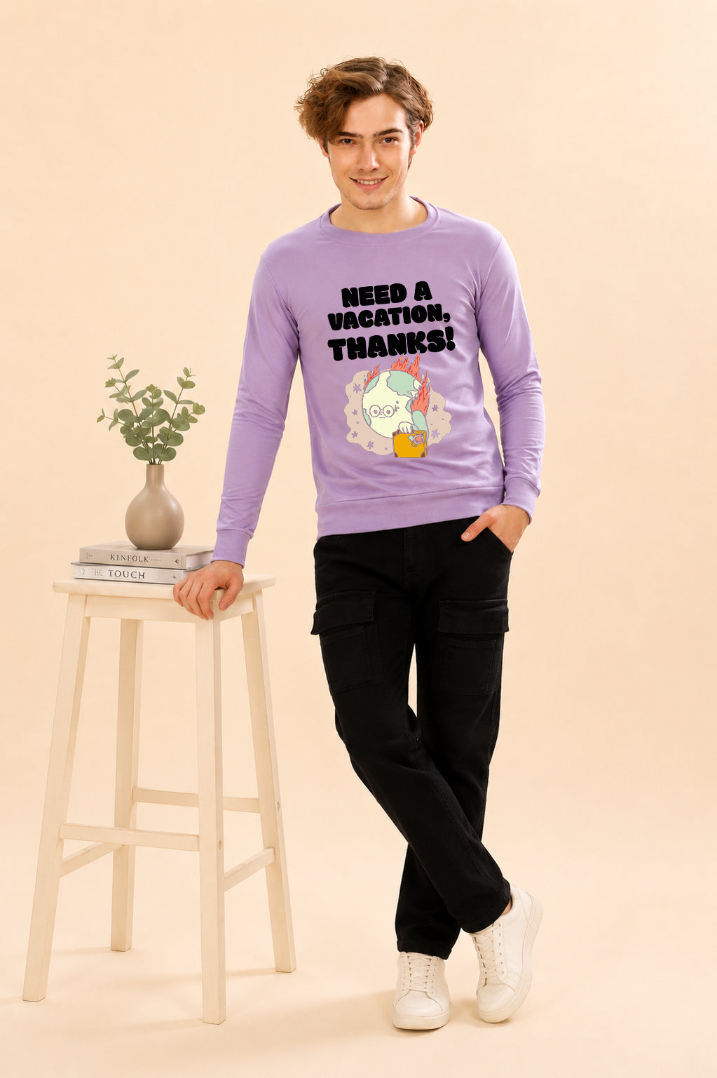 Faltu.co Need A Vacation Thanks Printed Men’s Full Sleeve Premium Pure Cotton Sweatshirt