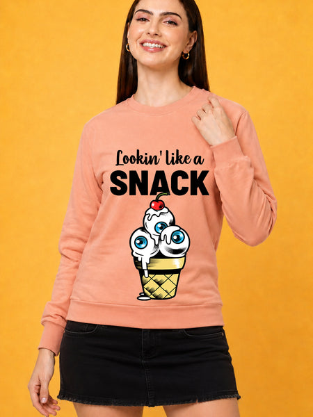 Looking Like A Snack Printed Women’s Cozy & Stylish Full Sleeve Pastel Colour Sweatshirt