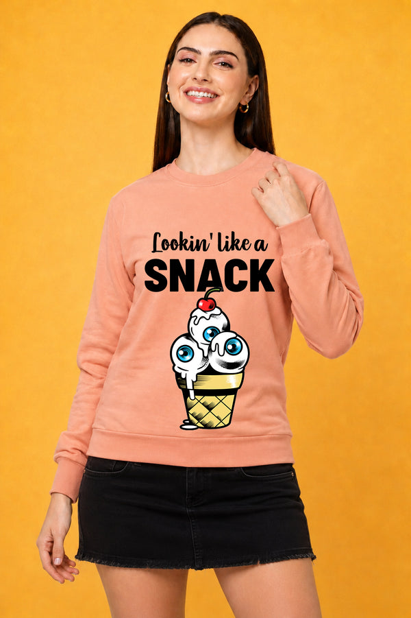 Looking Like A Snack Printed Women’s Cozy & Stylish Full Sleeve Pastel Colour Sweatshirt