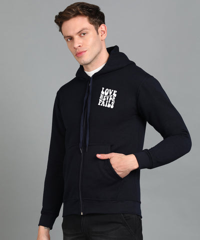 Love Never Fails Men's Back Printed Zipper Hoodie