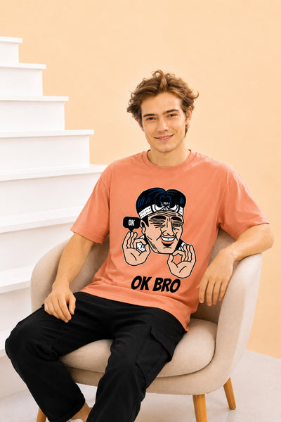 Faltu.co Ok Bro Men’s Printed Oversized Baggy Fit Rich Soft Cotton Fabric T-shirt