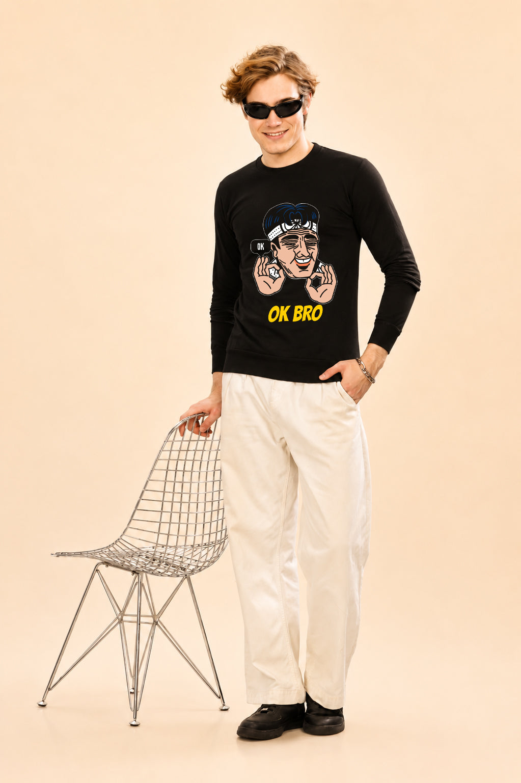 Faltu.co Ok Bro Printed Men’s Full Sleeve Premium Pure Cotton Sweatshirt