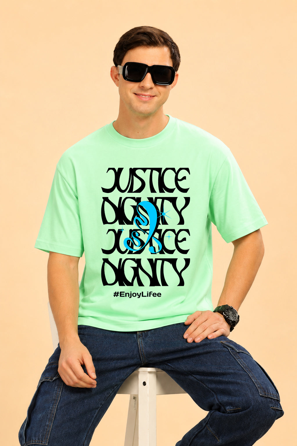 Faltu.co Justice Dignity Men’s Printed Oversized Baggy Fit Rich Soft Cotton Fabric T-shirt