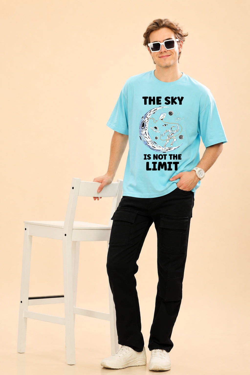 Faltu.co The Sky Is the Limit Men’s Printed Oversized Baggy Fit Rich Soft Cotton Fabric T-shirt