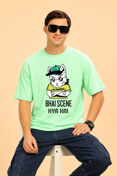 Faltu.co Bhai Scene Kya Hai Men’s Printed Oversized Baggy Fit Rich Soft Cotton Fabric T-shirt