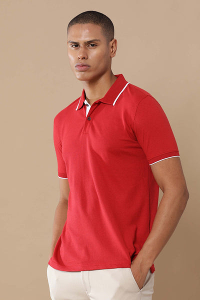 Sustainable Heather Red Men’s Premium Polo T-Shirt with White Tipping | Eco-Friendly Casual Wear