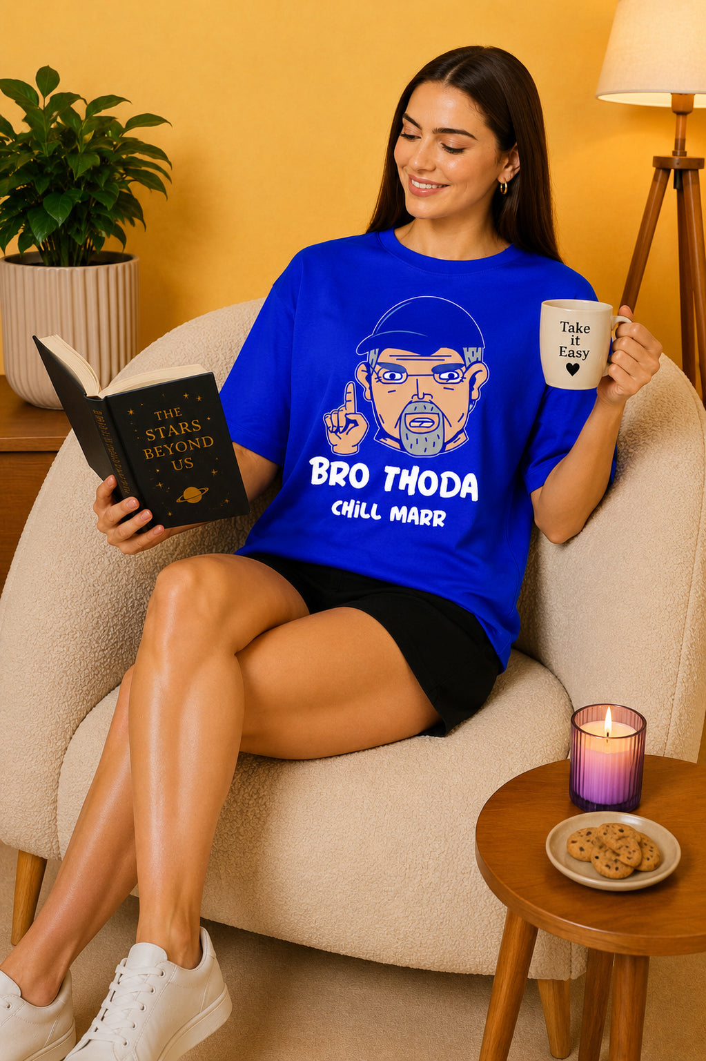 Bro Thoda Chill Kar Printed Oversized Baggy Loose Fit T-Shirt