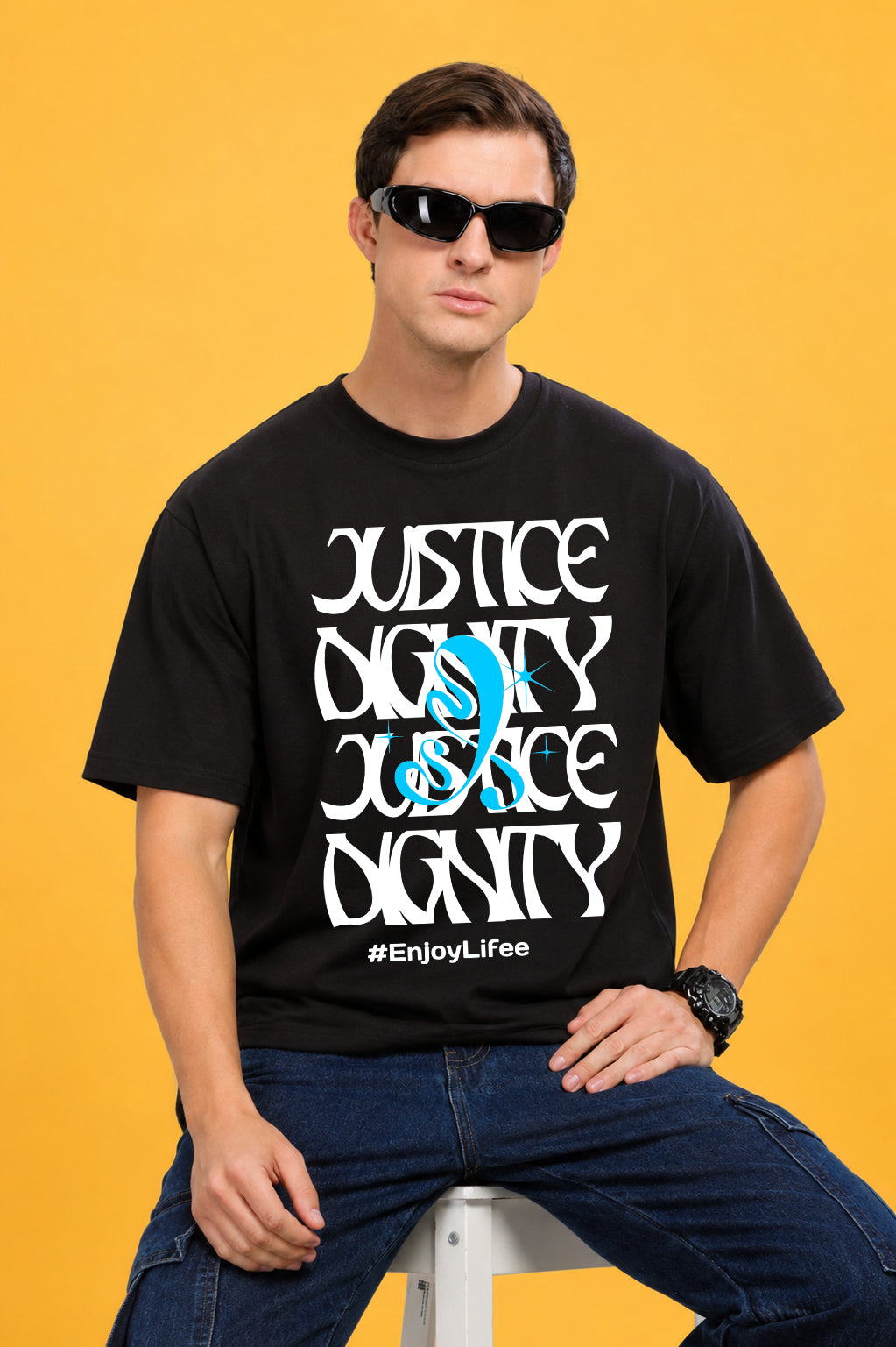 Faltu.co Justice Dignity Men’s Printed Oversized Baggy Fit Rich Soft Cotton Fabric T-shirt