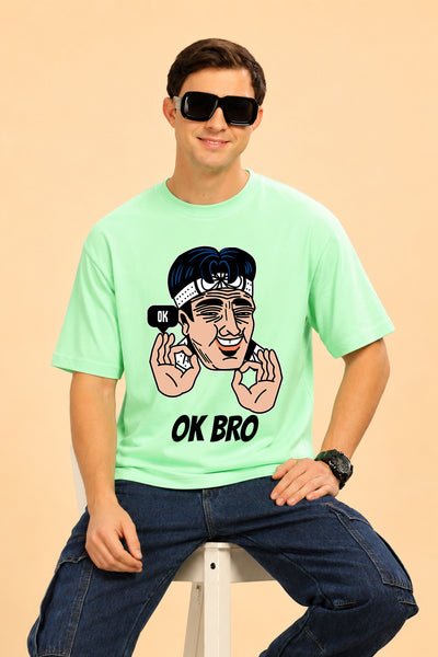 Faltu.co Ok Bro Men’s Printed Oversized Baggy Fit Rich Soft Cotton Fabric T-shirt